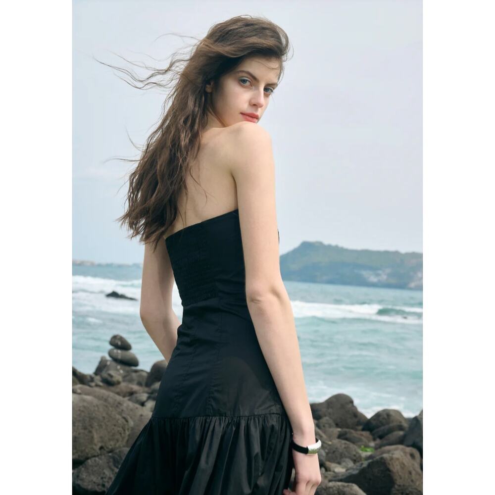 Women's Ancosti Strapless Drop Waist Poplin Maxi Dress in Black size M Bohemian - Picture 5 of 5